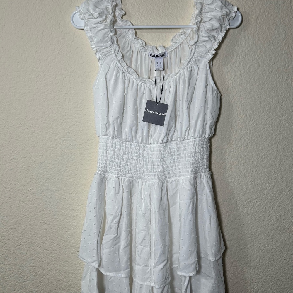 Charlotte Russe White Ruffle Scrunch Flowy Dress Cottage Core Country Western  N
